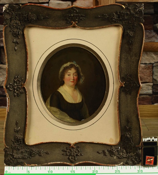 Umkreis Heinrich Christoph Kolbe antikes Ölgemälde auf Zinkblech Portrait Dame